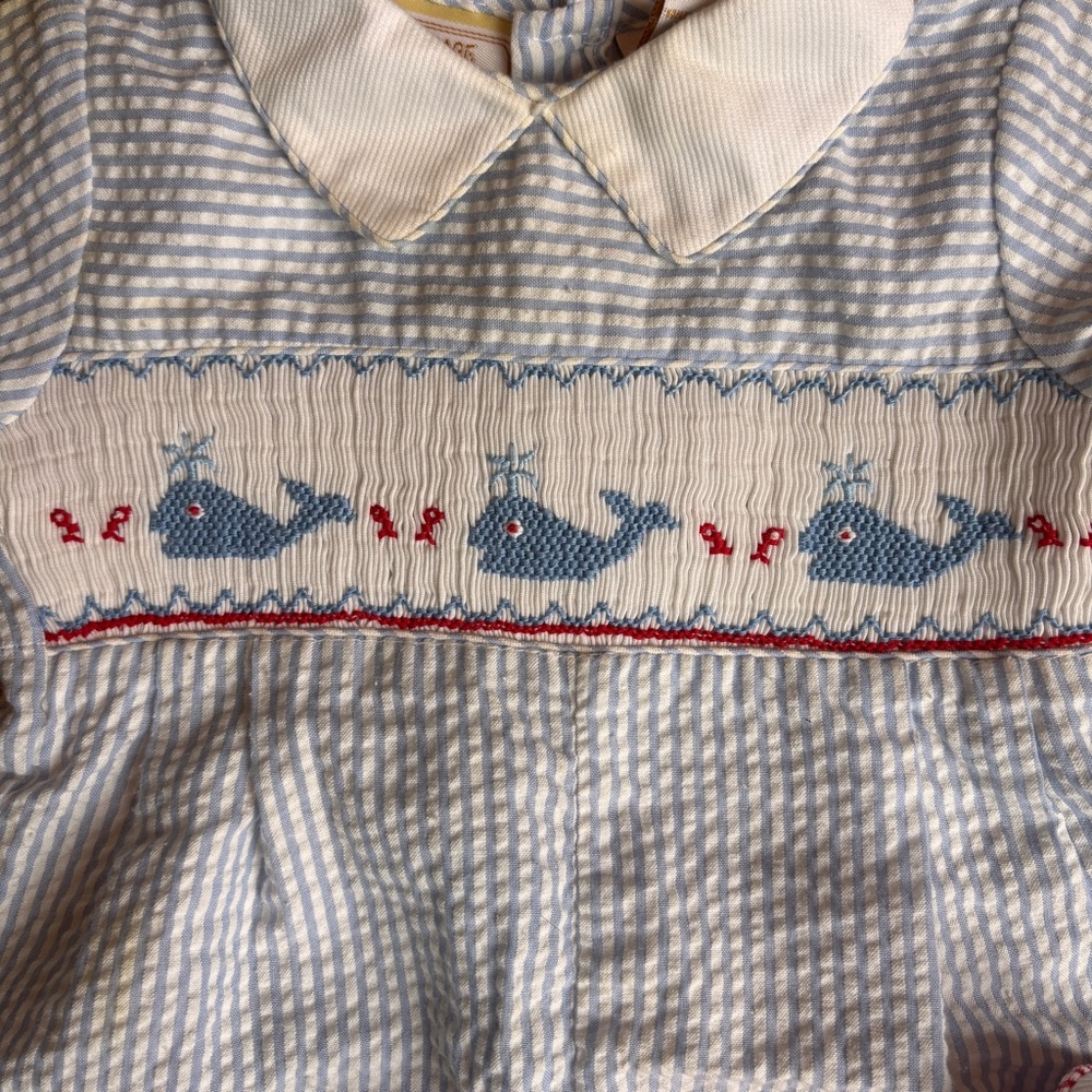 Set of Three Beautiful Baby Rompers with Embroidered Designs and Smocking - Picture 3 of 11